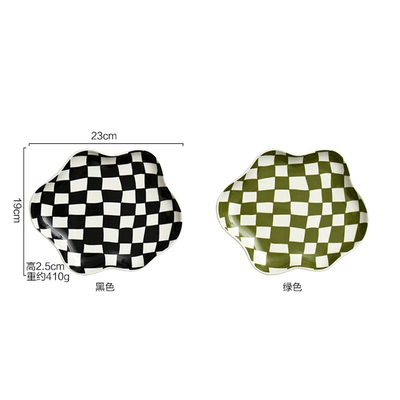 European Chessboard Ceramic Plate Black and White Checkered Irregular Tableware Dinner Plate Dinner Set Plates and Dishes