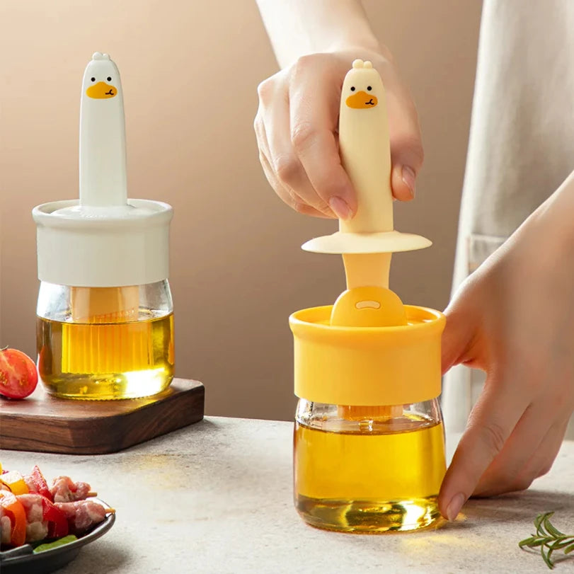 Oil Brush Bottle, Glass Oil Bottle Brush, Household with Lid, Oil Control, Barbecue, Baking, Pancake Oil Brush