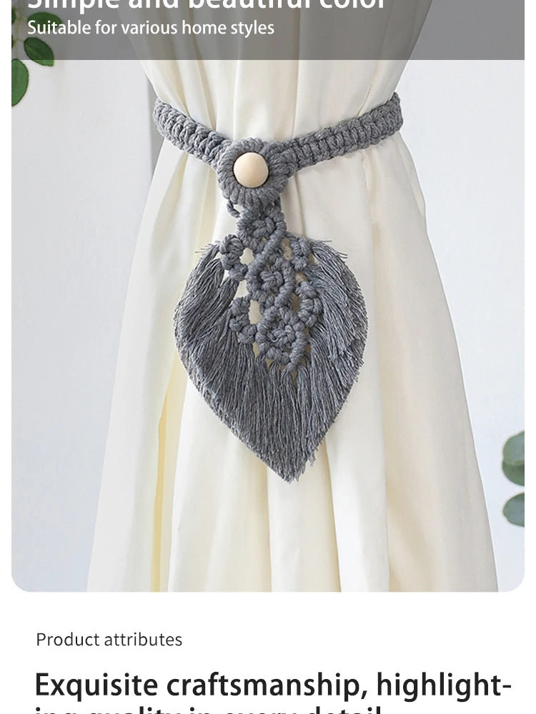 Handmade Braided Cotton Rope Curtain Fasteners Curtain Ties Tassel Leaf Curtain Ties Bohemian Style