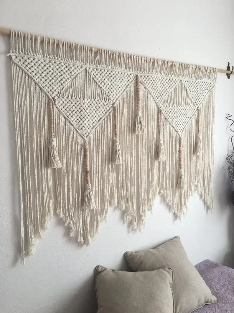 Bohemian Hand-Woven Tapestry Curtains Leaf Pattern Tassel Sofa Bedside Background Wall Hanging Room Decoration Curtain Tapestry