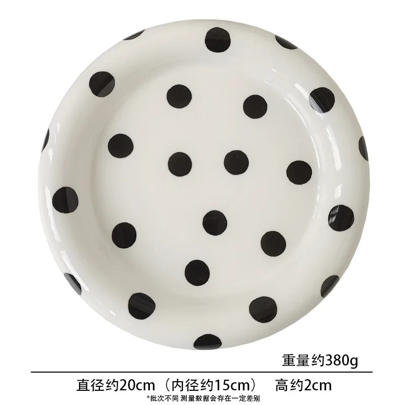 European-style White Ink Ceramic Plate Tableware Main Course Kitchenware Household Western-style Round Plate Decorative Plate