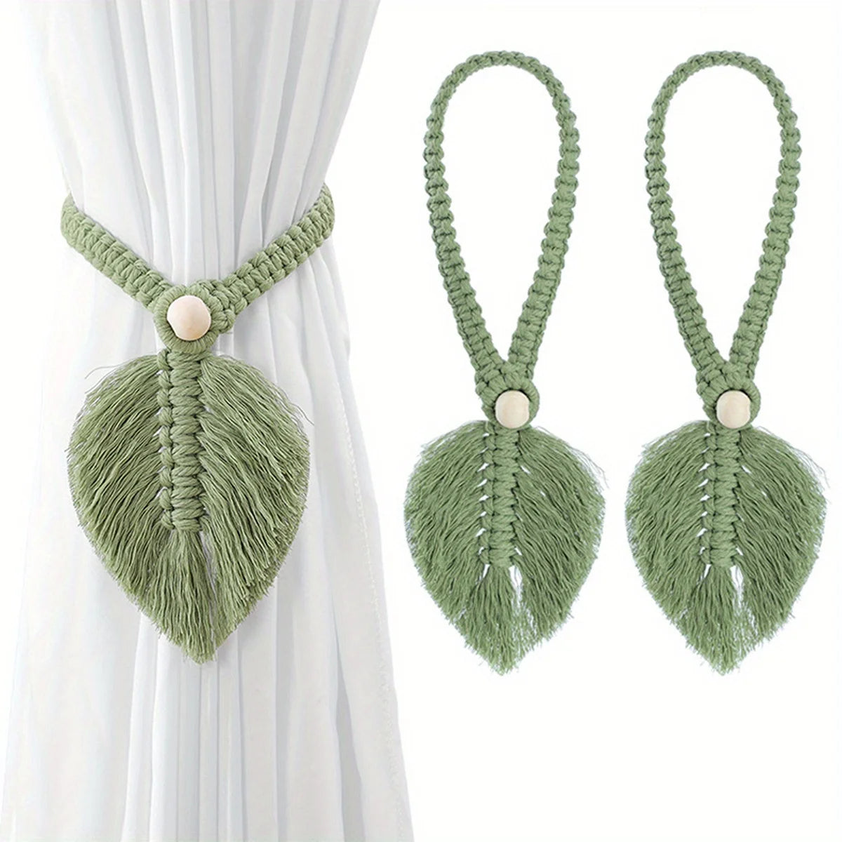 2pcs Stylish Woven Hemp Rope Leaf Design Curtain Tiebacks