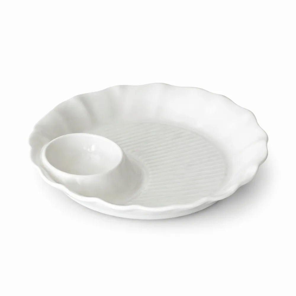 Tableware Round Ceramic Dumpling Dishes Thicken Divided Grids Serving Plates Ruched Hem French Fries Plate Kitchen