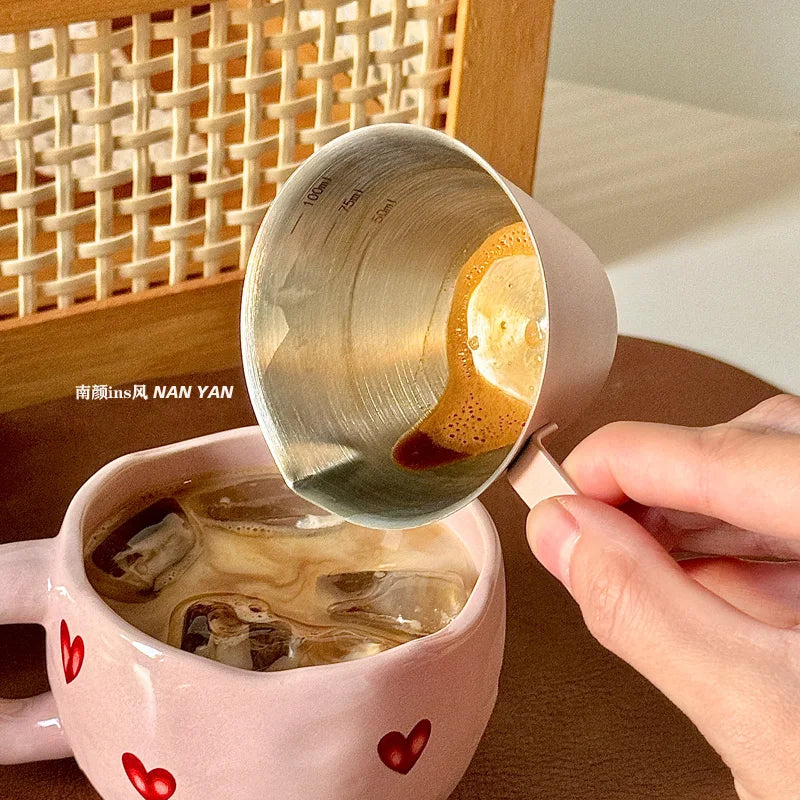 Heart Ceramic Cup New Household 300ml Women Cream Wind Exquisite Office Coffee Mugs Creative Aesthetic High Quality Handle Cup
