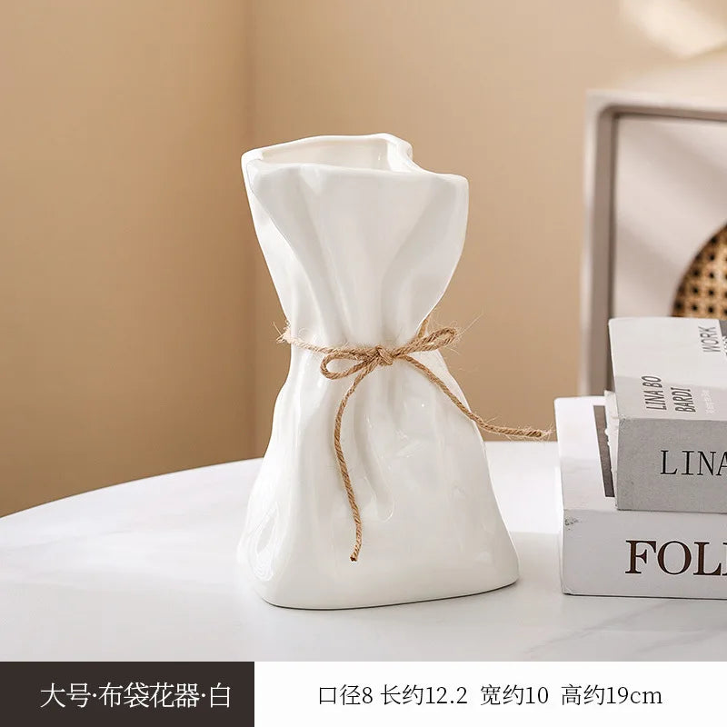 Ceramic Vase and Glass Flower Vase Hydroponic Money Bag Shaped Vase