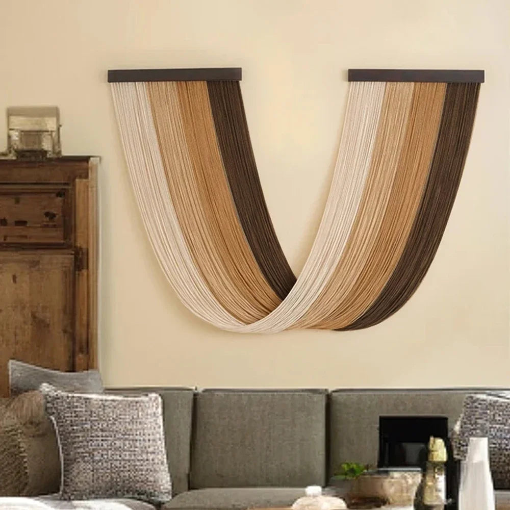 Large Macrame Wall Hanging Tapestry with Wooden Stick Hand-Woven Bohemia Tassel Curtain Tapestry Wedding Backgrou Boho Decor