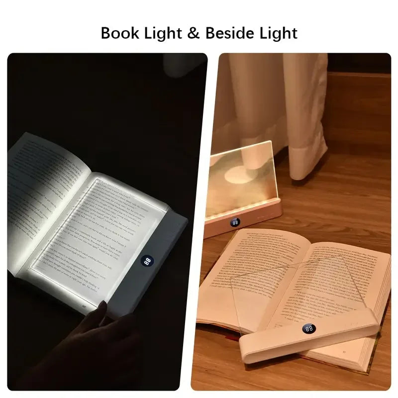 Book Light, Rechargeable Clear LED Flat Reading Light, Dimmable Panel Plate Lamp Book Full Page Light for Reading at Night