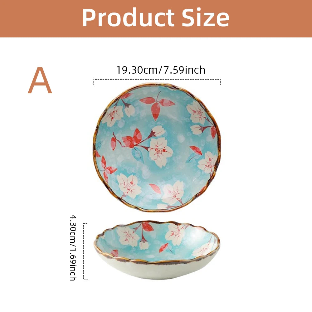 7.4inch Ceramic Dinner Plates Japanese Retro Deep Round Plate Dinner Plates Pasta Plate Kitchen Tableware Microwave Oven Bakware