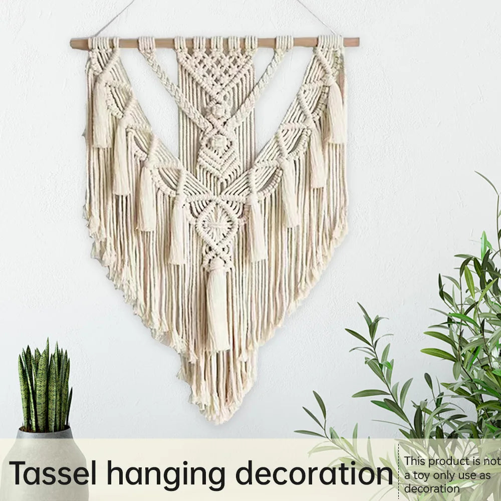 Macrame Handwoven Bohemian Cotton Rope Boho Tapestry Wall Hanging Handicrafts Creamy-White Modern Chic Decoration Art Tapestry