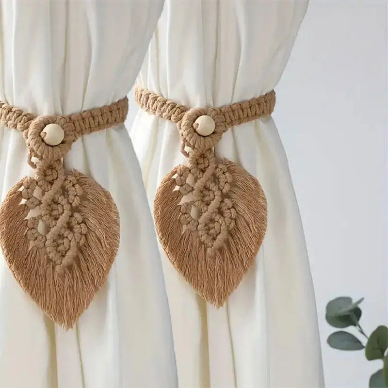 1/2PCs Handmade Curtain Tiebacks Macrame Tassel Leaf Shaped Curtain Holdback Braided Tie Back Holder Bohemian Home Decoration