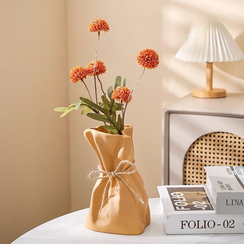 Ceramic Vase and Glass Flower Vase Hydroponic Money Bag Shaped Vase