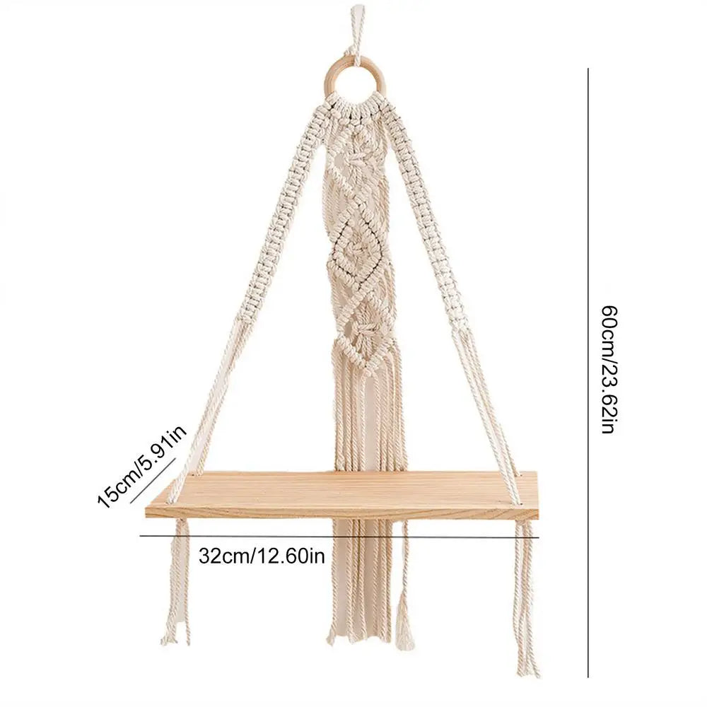 Macrame Wall Hanging Tapestry With Wooden Shelf Handwoven Bohemia Tassel Curtain Tapestry Wedding Backgrou Boho Decor